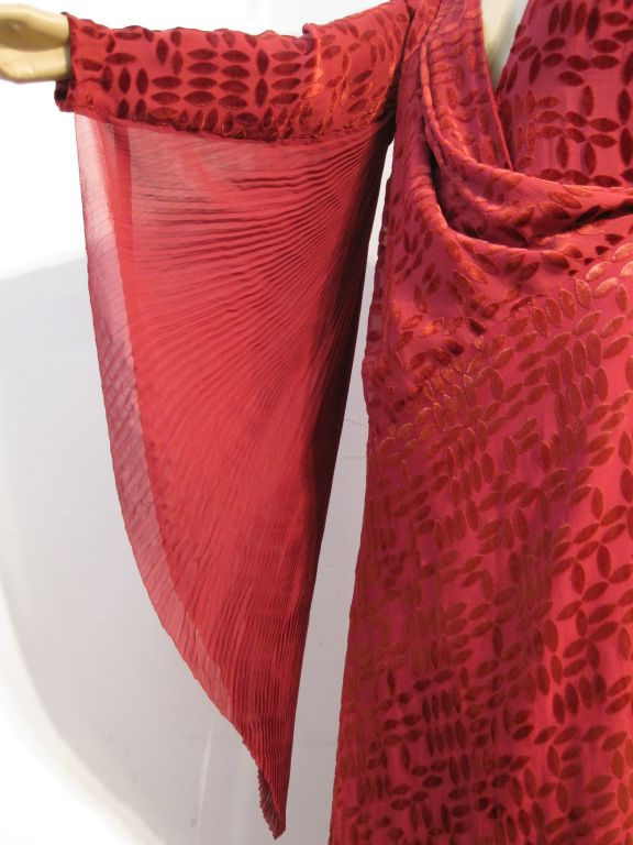 Red 20s Burgundy Velvet Déshabillé w/ Dramatic Sleeve Detail For Sale