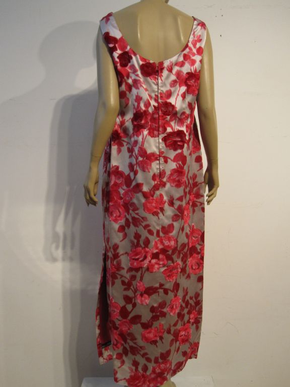 60s Silk Flocked Satin Floral Gown with Opera Coat 3