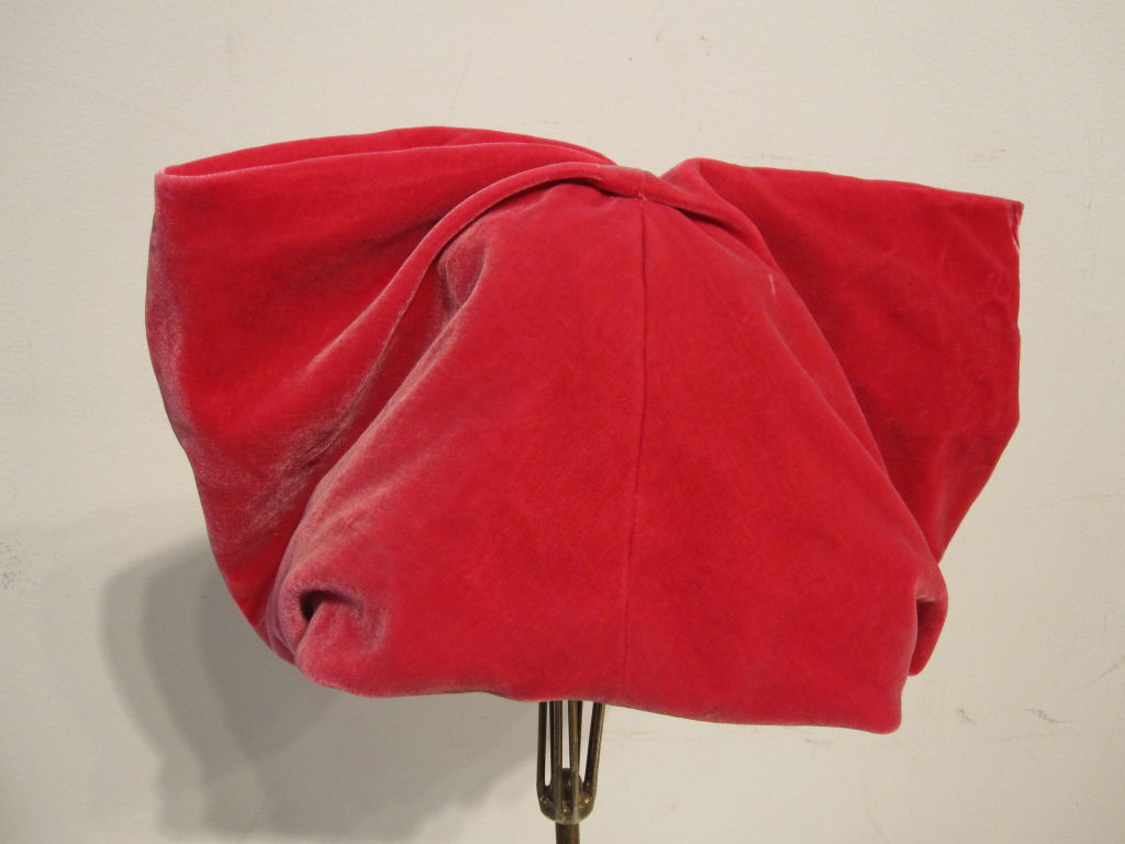 50s Leslie James Pink Velvet  Slouchy Turban Hat 2