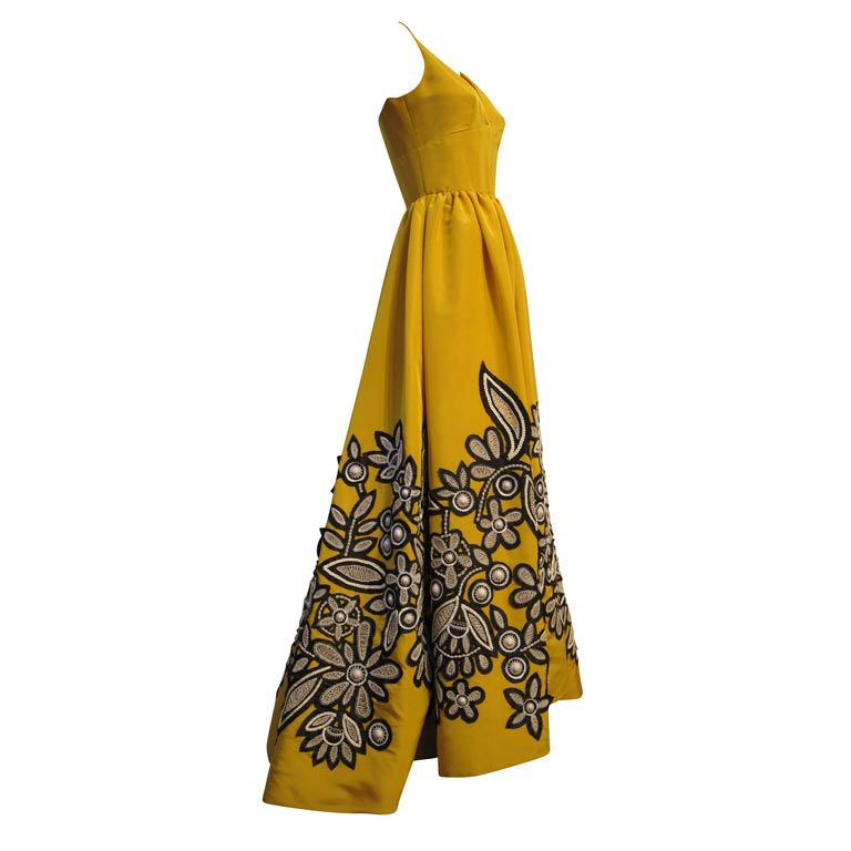 Oscar De la Renta Yellow Ball Gown with Incredible Applique