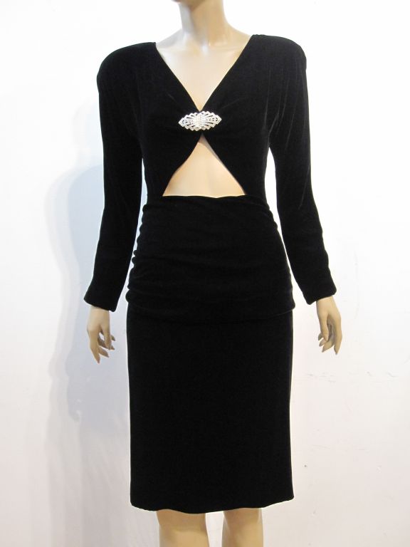 Carolyn Roehm Black Velvet Bare Midriff Cocktail Dress
