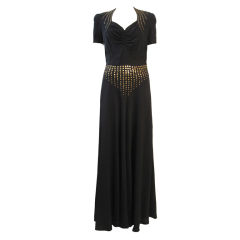 40s Spectacular Gold Studded Crepe Gown