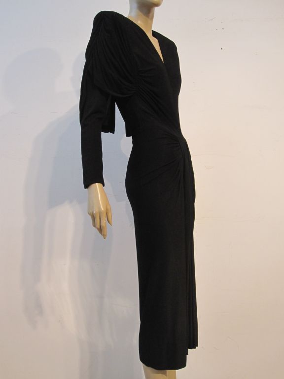 Black Dorothy O'Hara Fabulous 40s Draped Crepe Cocktail Dress
