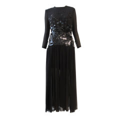 Vintage 80s Chiffon and Paillette Evening Gown