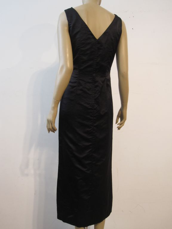 60s Silk Satin Beaded Black Gown 1