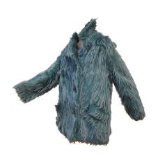 Wooly Faux Fur Jacket in Aqua and Turquoise