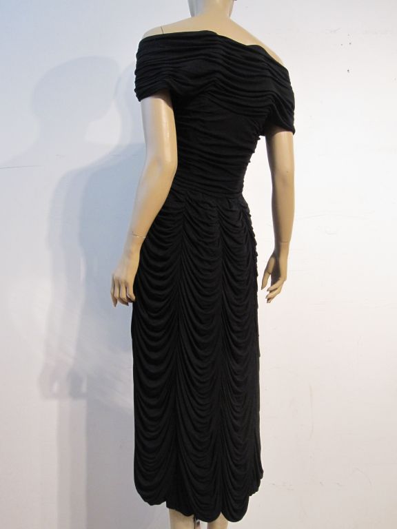 Women's Ceil Chapman Black Silk Jersey Draped 50s Cocktail Dress