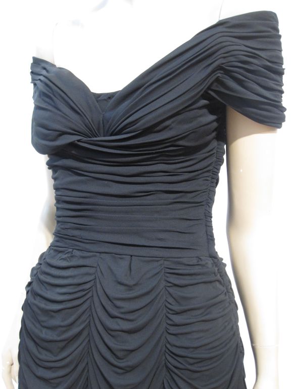 Ceil Chapman Black Silk Jersey Draped 50s Cocktail Dress 2