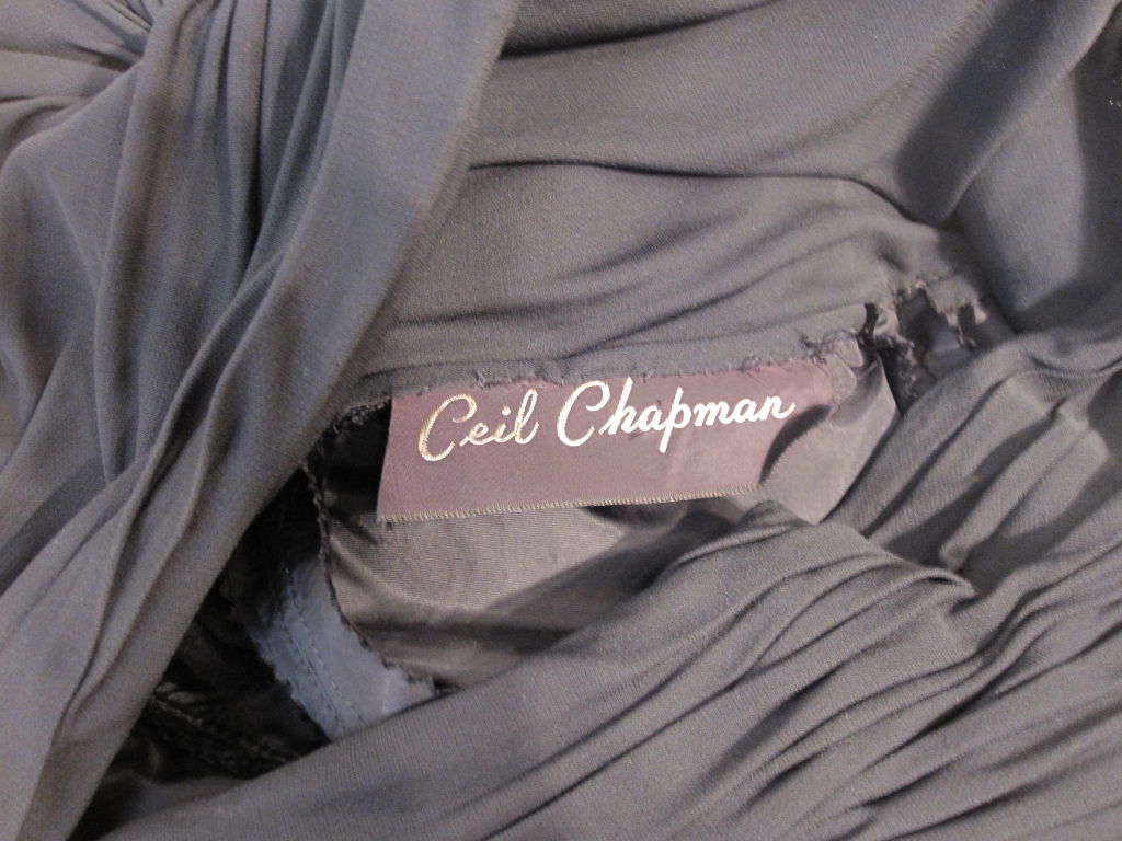 Ceil Chapman Black Silk Jersey Draped 50s Cocktail Dress 3