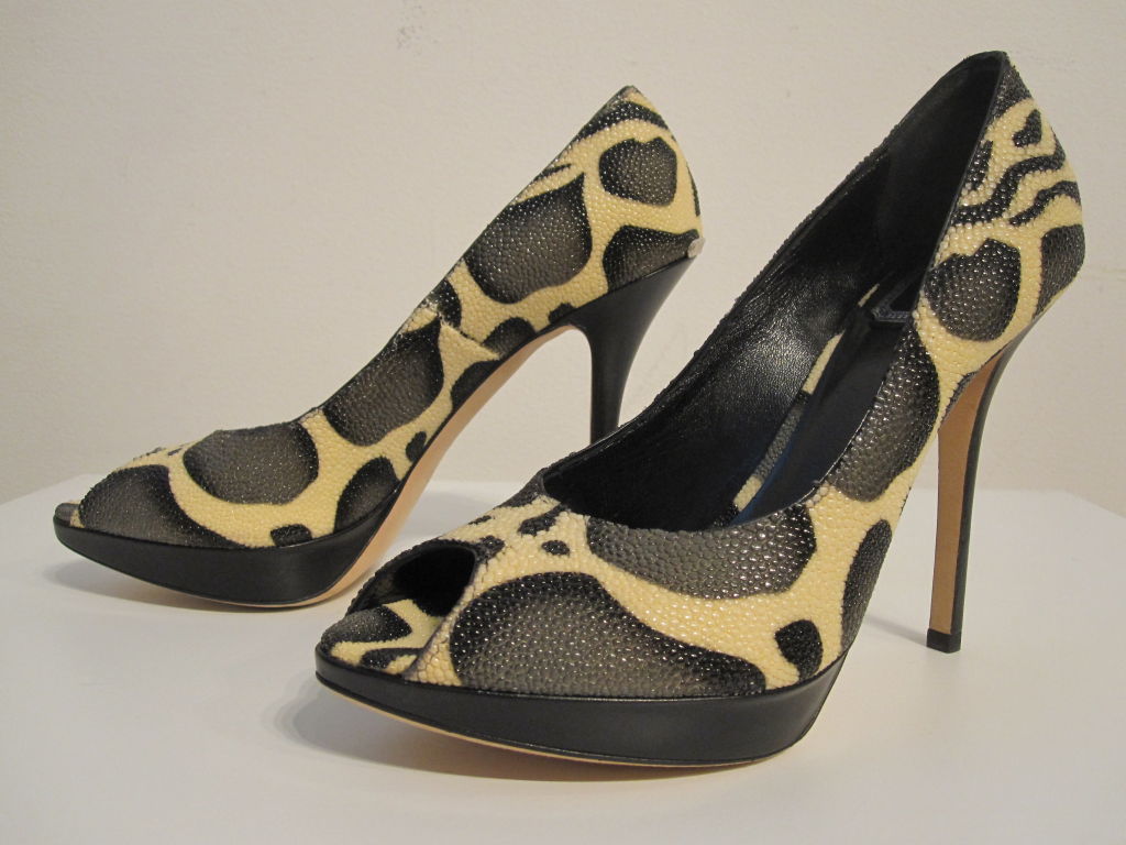 Christian Dior Leopard Print Stingray Platform Peep-Toe Pumps at 1stdibs