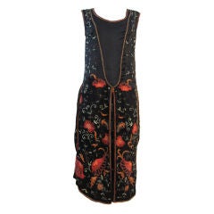 1920s Floral and Lamé Embroidered French Evening Dress