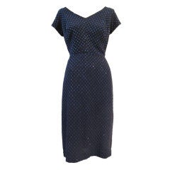 50s Cobalt Rhinestone Covered Wiggle Dress