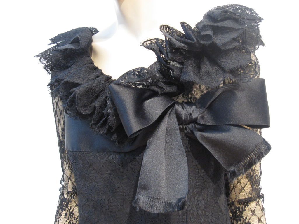 Bill Blass 80s Black Lace Ruffled Cocktail Dress 3