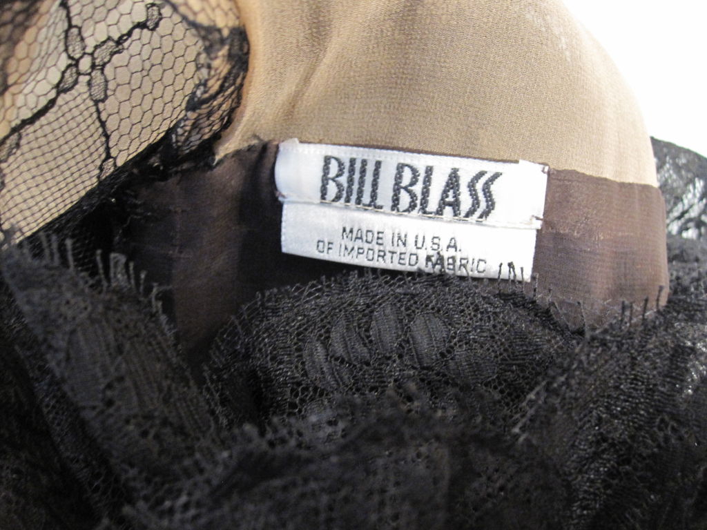 Bill Blass 80s Black Lace Ruffled Cocktail Dress 4