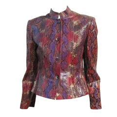 Chaqueta Nehru de piel de serpiente pintada a mano Bill Blass