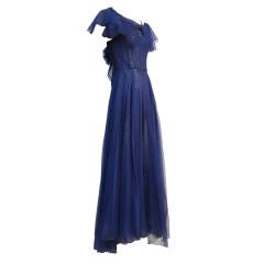 30s Silk Tulle and Lamé Gown in Cobalt Blue 12