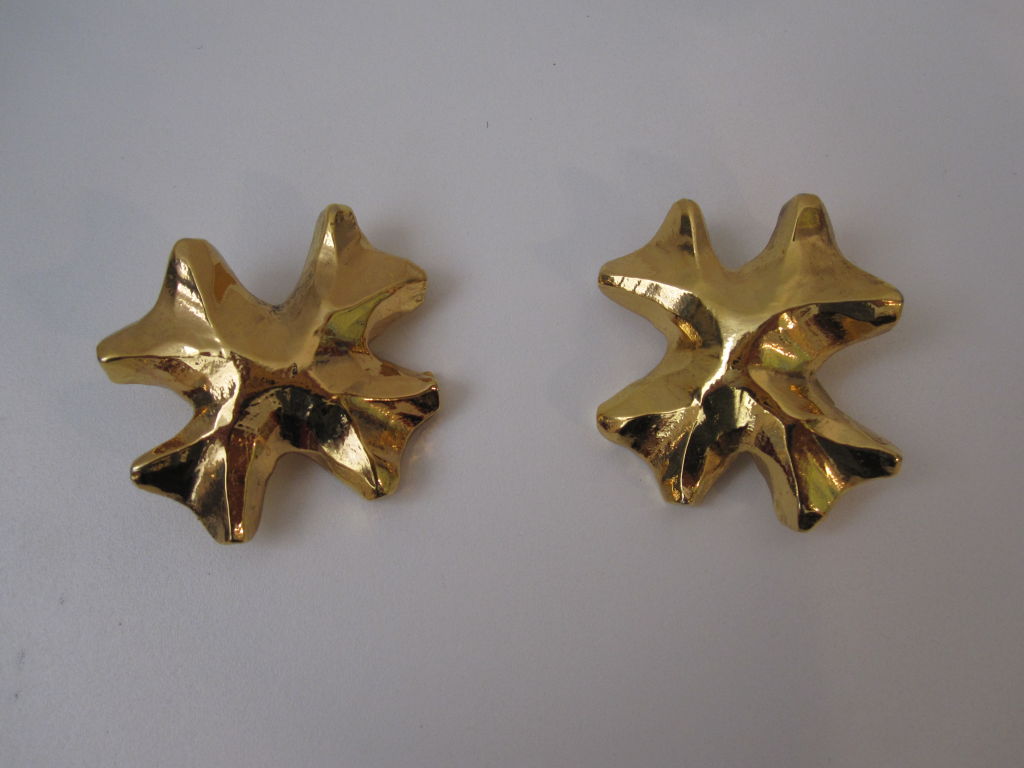 Lacroix Sculpted Gold Cross Earrings