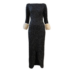 50s Gene Shelley Solid Black Hand-Sequined Wool Knit Gown