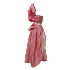Retro Gorgeous  Pink Silk Gown w/ Dramatic Ruffled Shoulder
