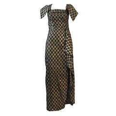 A Lamé Brocade 50s Gown in Gold and Black Checkerboard
