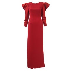 Vintage Carolina Herrera 80s Red Gown w/ Extreme Shoulder Detailing