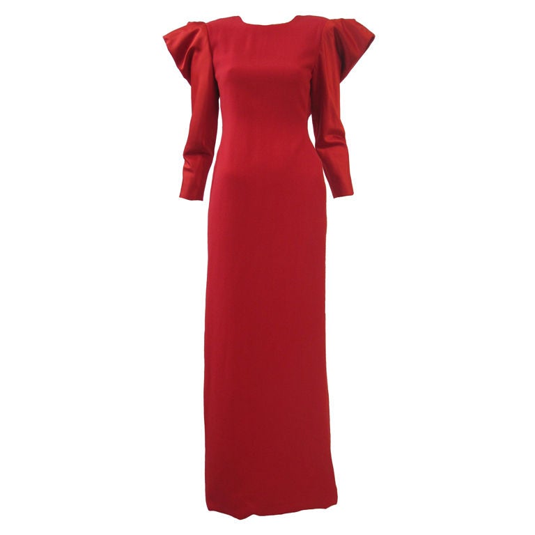 Carolina Herrera 80s Red Gown w/ Extreme Shoulder Detailing