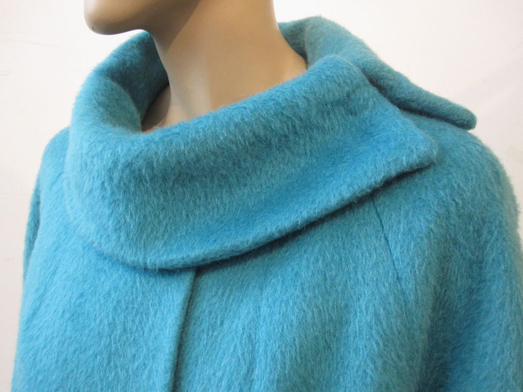 Women's Lilli Ann 60s Aqua Wool and Mohair Trapeze Coat