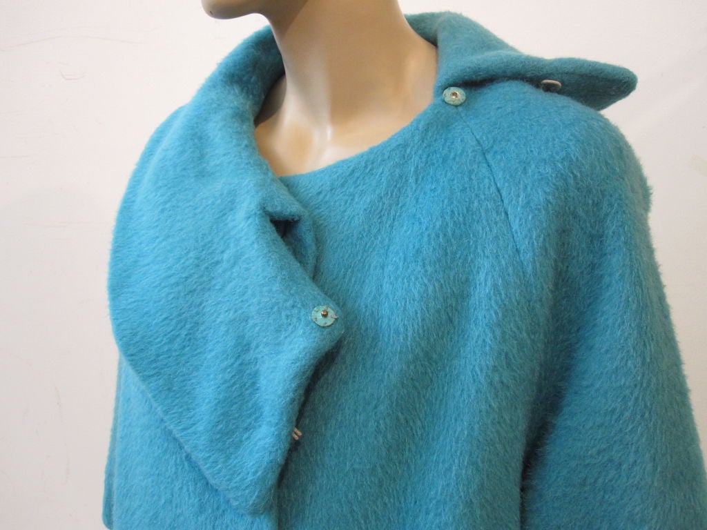 Lilli Ann 60s Aqua Wool and Mohair Trapeze Coat 1
