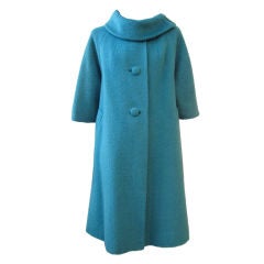 Retro Lilli Ann 60s Aqua Wool and Mohair Trapeze Coat