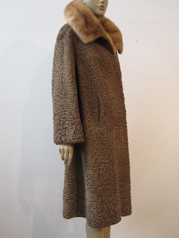 Women's 1950s Taupe Persian Lamb Coat w/ Mink Collar