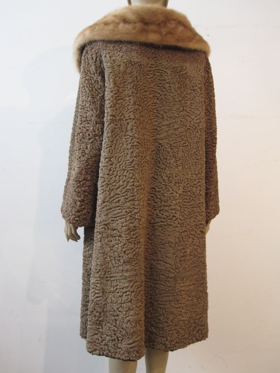 1950s Taupe Persian Lamb Coat w/ Mink Collar 1