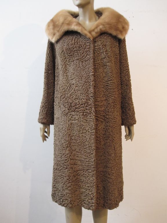 1950s Taupe Persian Lamb Coat w/ Mink Collar 2