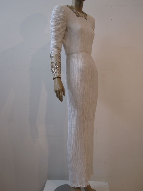 Women's Mary McFadden Gorgeous Fortuny-Style Gown w/ Beaded Detail