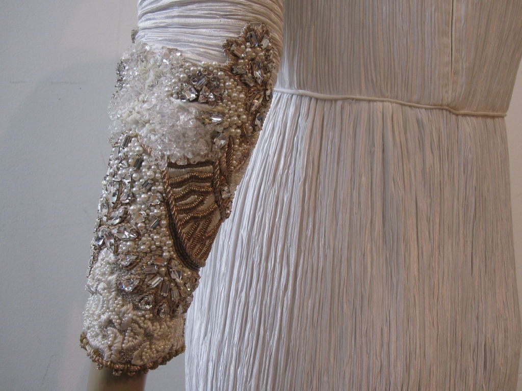 Mary McFadden Gorgeous Fortuny-Style Gown w/ Beaded Detail 2