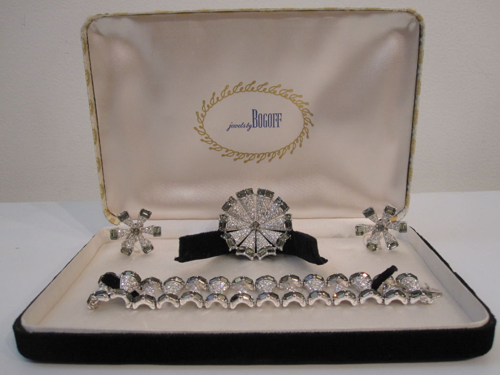 50s Bogoff Vintage Rhinestone Set - Smokey Stones