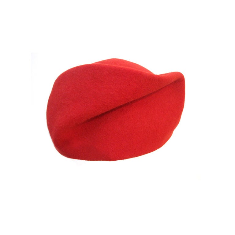 Coup de Chapeau 80s Red Sculptural Felt Hat at 1stDibs
