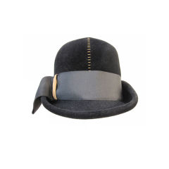 60s Mod Black Velvet "Bubble" Fedora w/ Camel Detailing