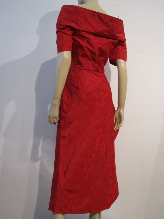 Ceil Chapman 50s Spectacular Red Jacquard Holiday Dress 1