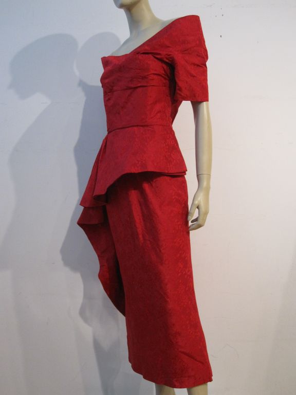 Ceil Chapman 50s Spectacular Red Jacquard Holiday Dress 2