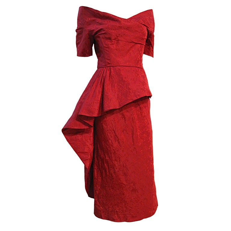 Ceil Chapman 50s Spectacular Red Jacquard Holiday Dress