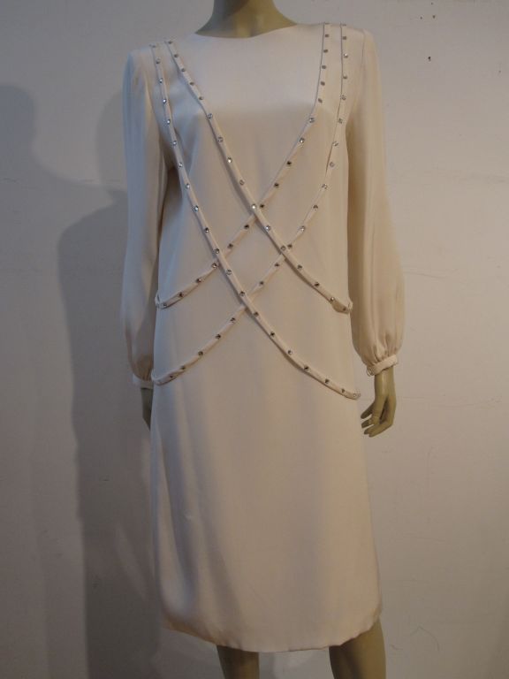 80s Ivory Silk Crepe Chemise with Draping Rhinestone Straps