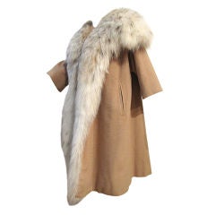 I. Magnin 50s  Camel Cashmere and Lynx Trapeze Coat