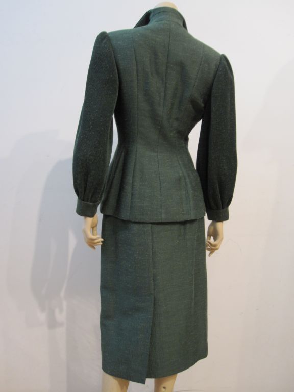 Lilly Ann 40s Silk Skirt Suit w/ Micro-Pleated Sleeves! For Sale at 1stDibs