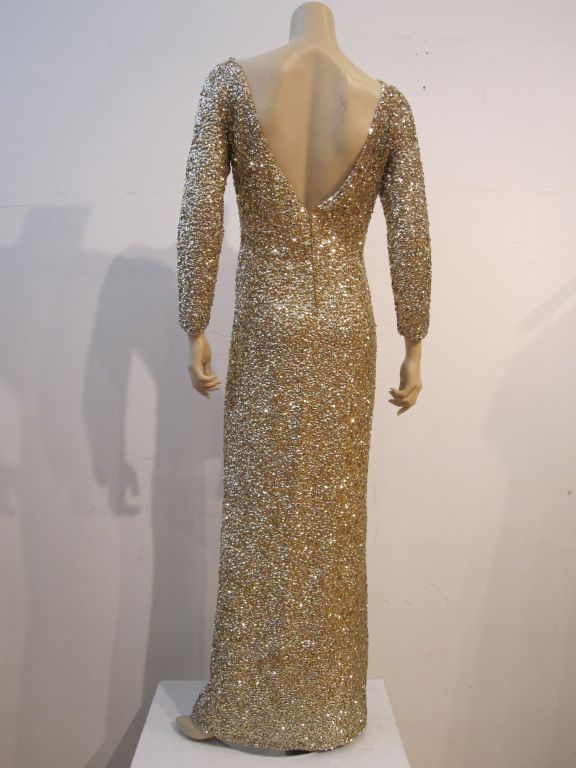 50s Gold Sequin on Wool Knit Gown - Spectacular! 1