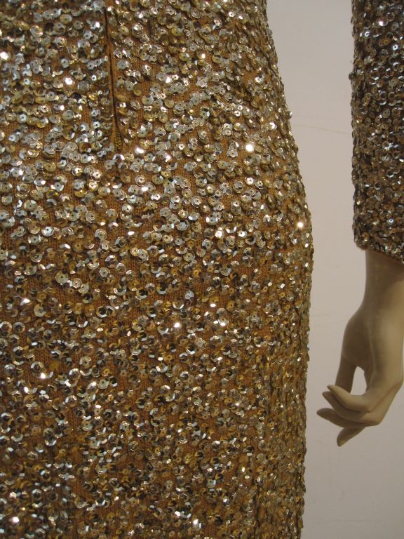 50s Gold Sequin on Wool Knit Gown - Spectacular! 2