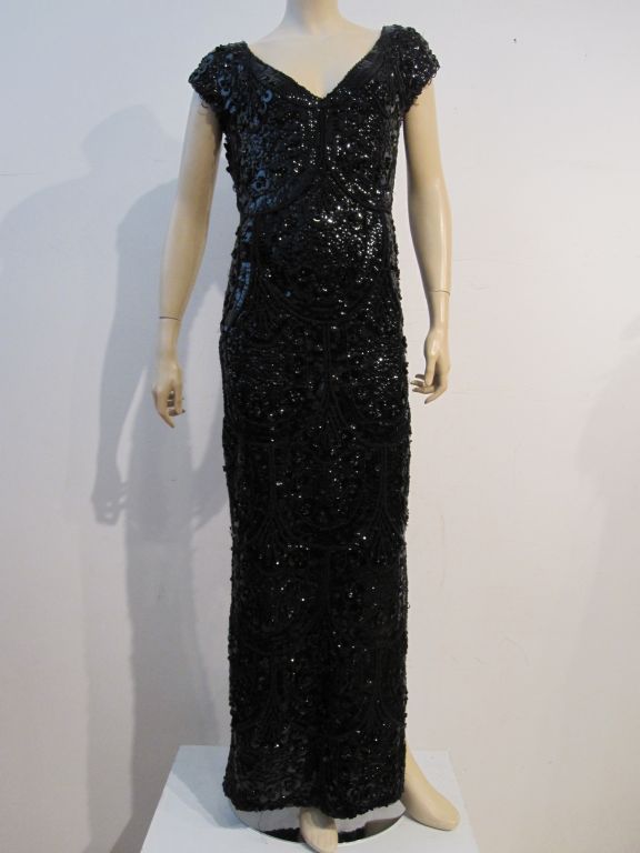 60s Gene Shelley  Black Bead and Sequin Gown - Hollywood Glam