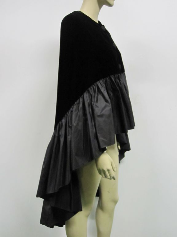 1980s Oleg Cassini  Ruffled Velvet and Taffeta Evening Cape