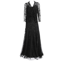 1930s Incredible Silk Lace Gown and Jacket with Lining