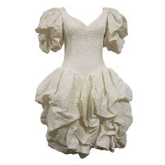 80s Silk Ivory Michael Casey Pouf Cocktail Dress 11