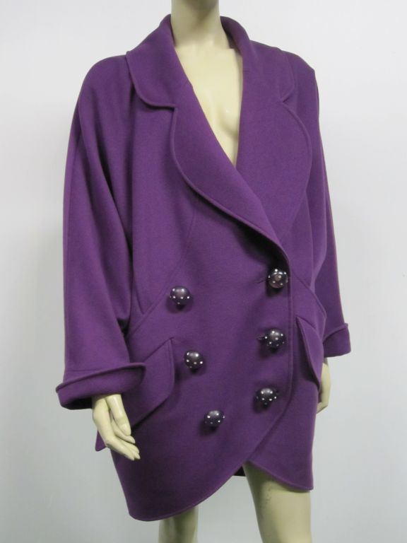 80s Karl Lagerfeld Royal Purple Double Breasted Cocoon Coat 1